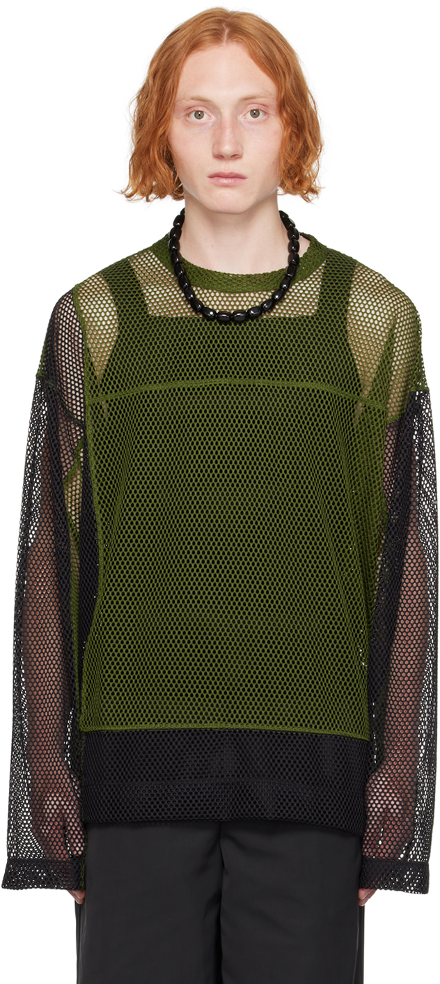 Dries Van Noten - Green & Black Crewneck Long Sleeve T-Shirt