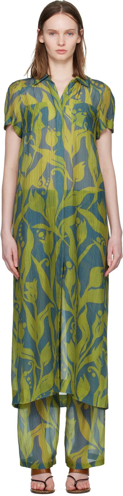 Dries Van Noten Dries Van Noten Green & Blue Long Shirt Maxi Dress