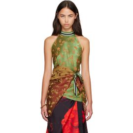 Dries Van Noten Dries Van Noten Green & Brown Jacquard Wrap Top
