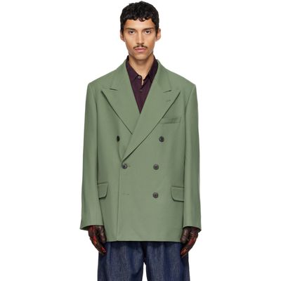 Dries Van Noten Dries Van Noten Green Oversized Wool Blazer