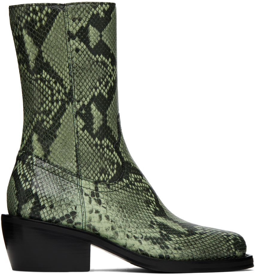 Dries Van Noten - Green Snakeprint Boots