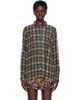 Dries Van Noten Dries Van Noten Khaki & Navy Pleated Shirt - 1