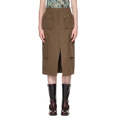 Dries Van Noten Dries Van Noten Khaki Cotton Poplin Cargo Midi Skirt