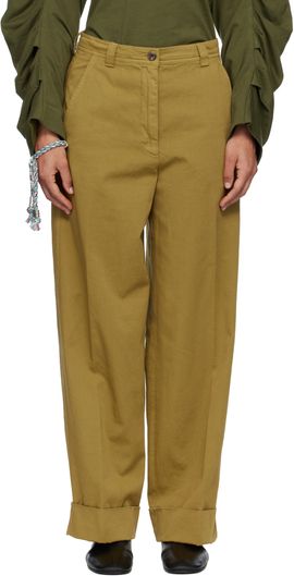 Dries Van Noten Dries Van Noten Khaki Cuffed Cotton Trousers