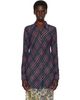 Dries Van Noten Dries Van Noten Navy & Red Fitted Lurex Shirt - 1
