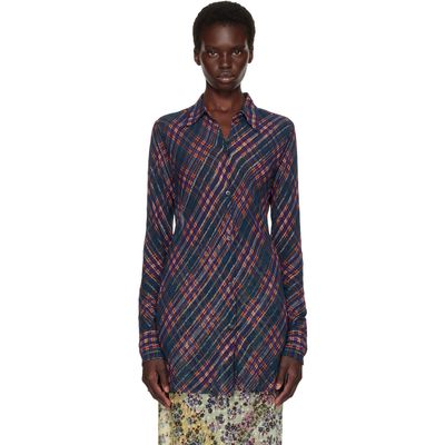 Dries Van Noten Dries Van Noten Navy & Red Fitted Lurex Shirt