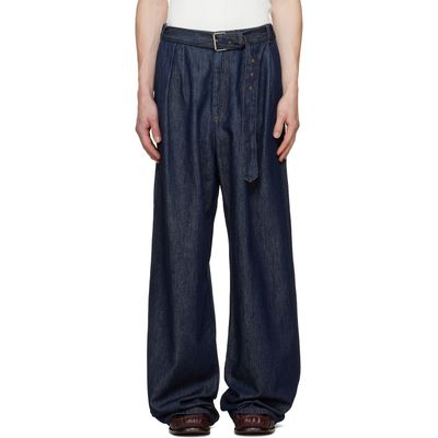 Dries Van Noten Dries Van Noten Navy Belted Pleat Jeans