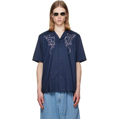 Dries Van Noten Dries Van Noten Navy Cotton Appliqué Shirt