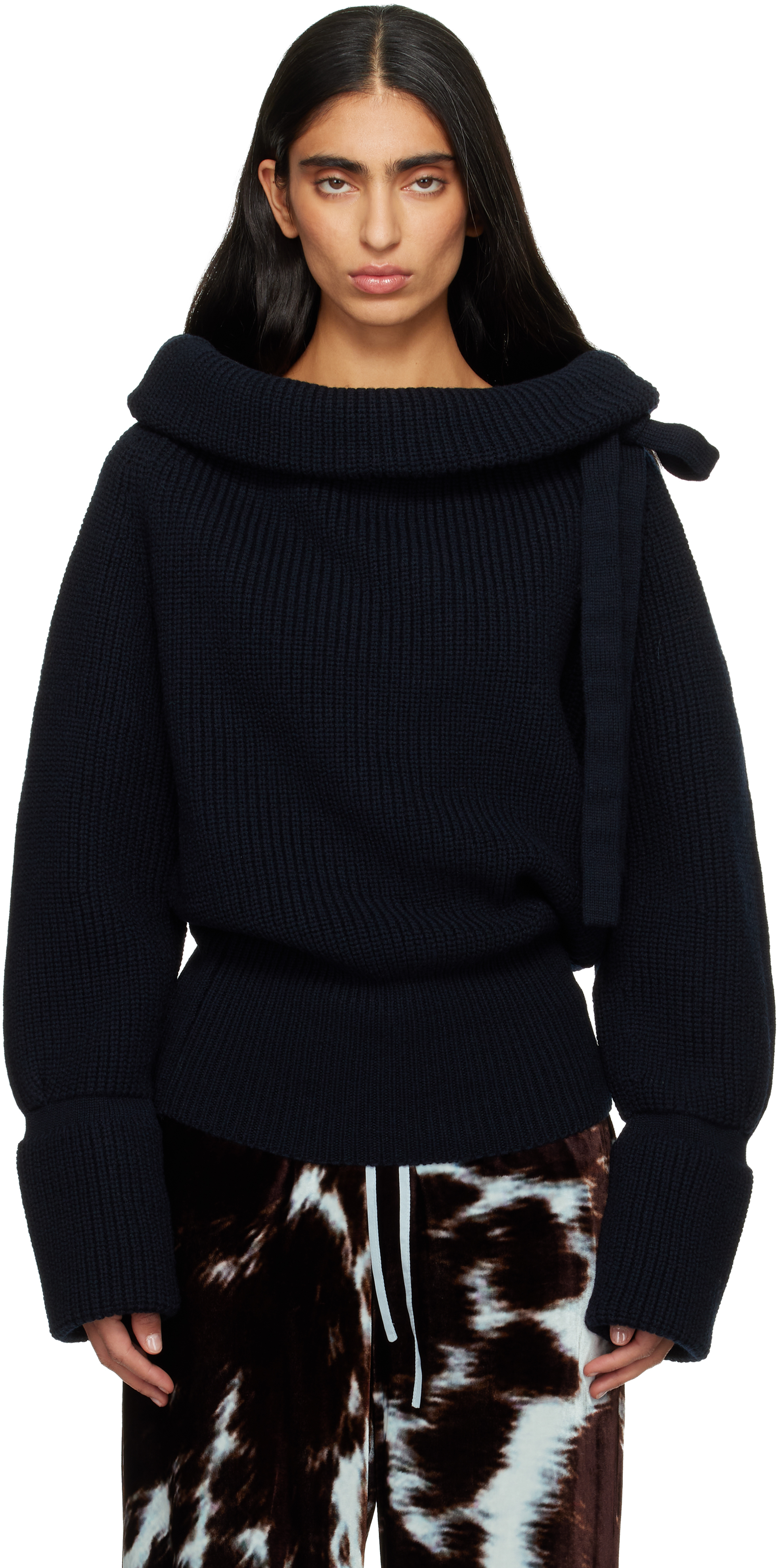 Dries Van Noten - Navy Drawstring Turtleneck
