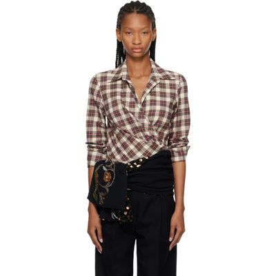 Dries Van Noten Dries Van Noten Off-White & Red Fitted Flannel Wrap Shirt