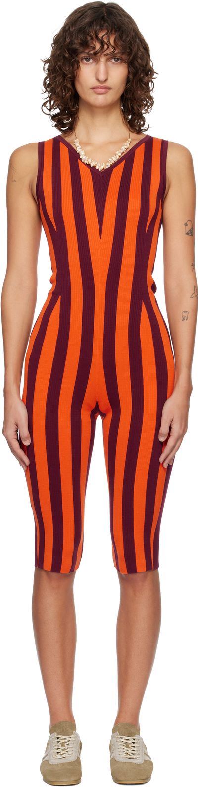 Dries Van Noten Dries Van Noten Orange & Burgundy Knitted Jumpsuit