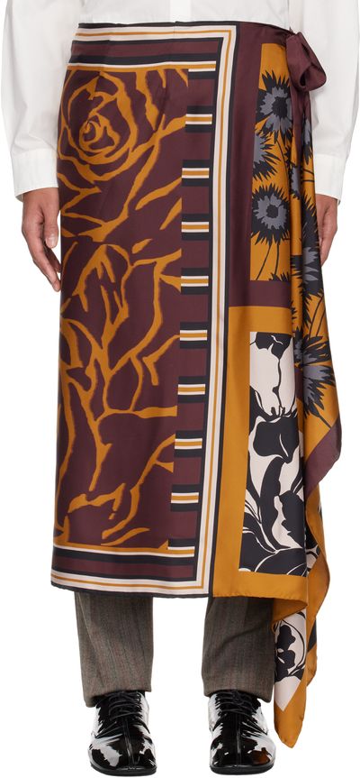 Dries Van Noten Dries Van Noten Orange & Burgundy Long Wrap Scarf Skirt
