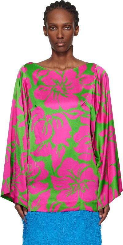 Dries Van Noten Dries Van Noten Pink & Green Satin Floral Print Blouse