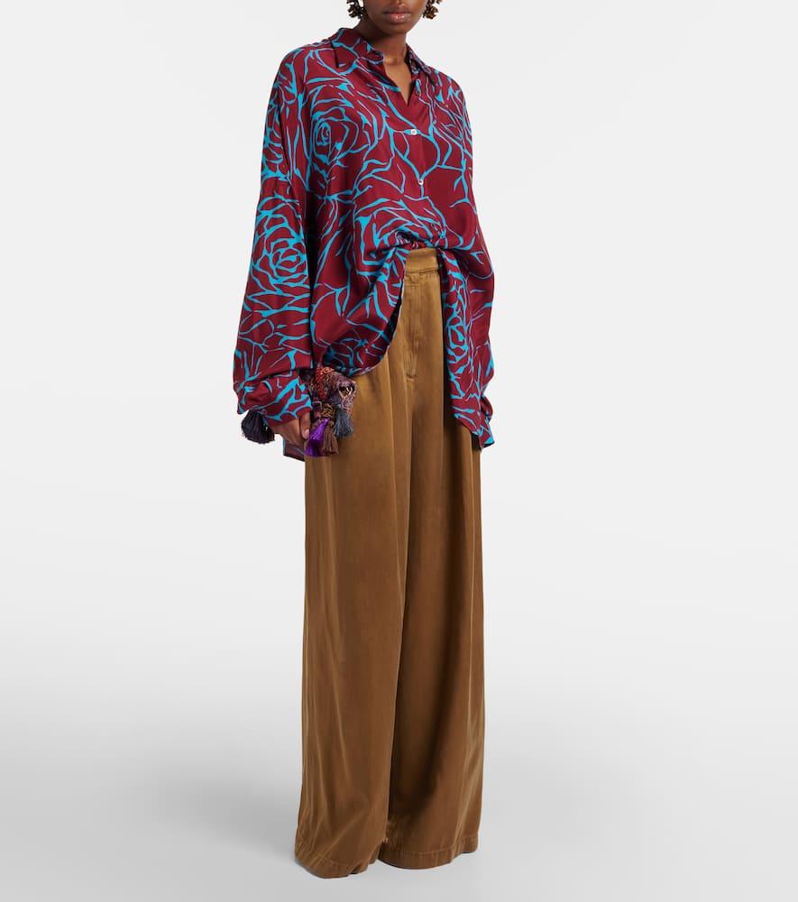 Dries Van Noten - Printed oversized satin shirt