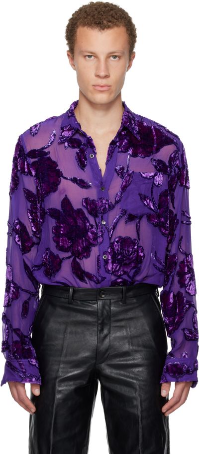 Dries Van Noten Dries Van Noten Purple Fitted Sheer Shirt
