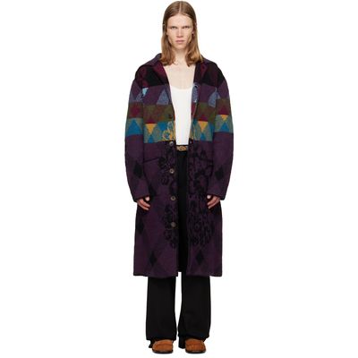 Dries Van Noten Dries Van Noten Purple Patchwork Wool Cardigan Coat