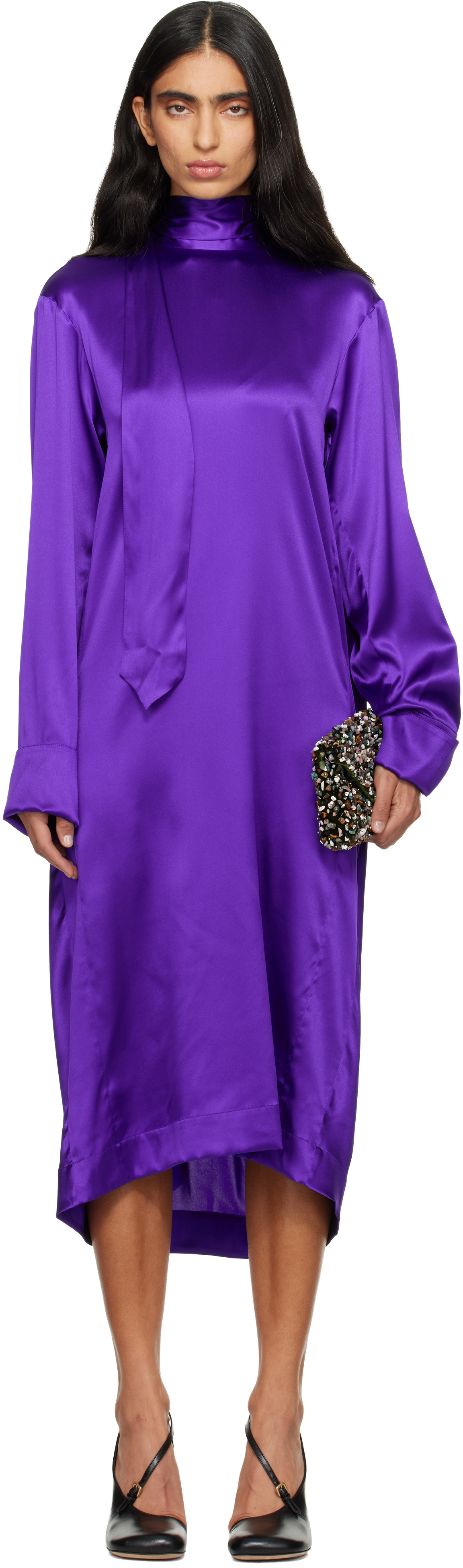 dries van noten purple dress Dries Van Noten Floral Long Sleeve Silk Dress in Purple/White UFO No More
