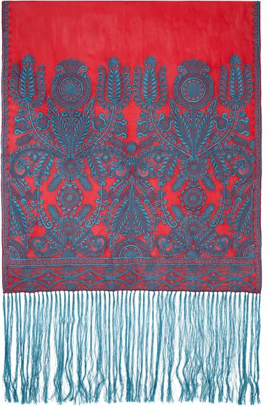 Dries Van Noten Dries Van Noten Red & Blue Embroidered Scarf