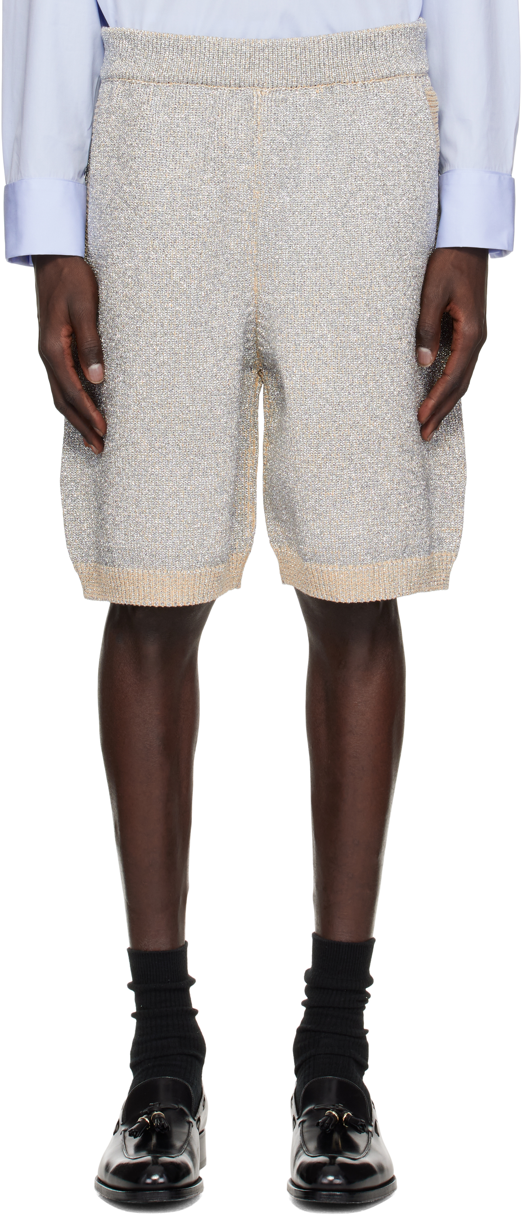Dries Van Noten - Silver Metallic Knit Shorts