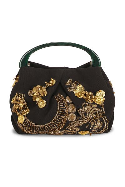 Dries Van Noten Dries Van Noten Small Embroidered Resin Handle Fold Bag