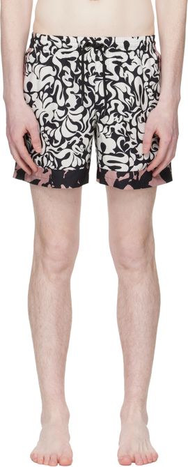 Dries Van Noten Dries Van Noten White & Black Printed Swim Shorts