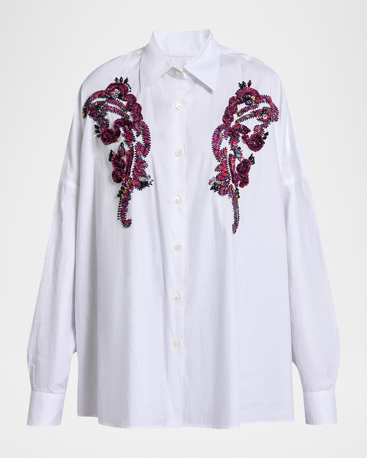 Dries Van Noten Embroidered Cotton Poplin Oversized Shirt