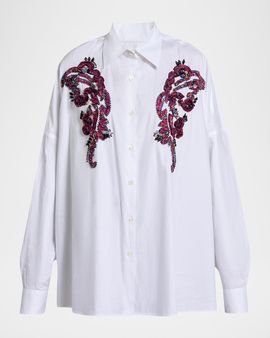 Dries Van Noten Embroidered Cotton Poplin Oversized Shirt