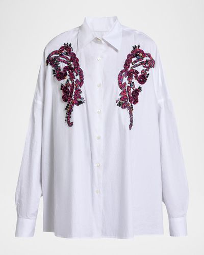 Dries Van Noten Embroidered Cotton Poplin Oversized Shirt