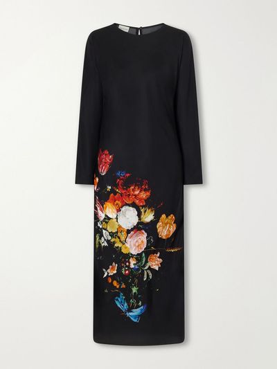 DRIES VAN NOTEN Floral-print crepe-satin midi dress