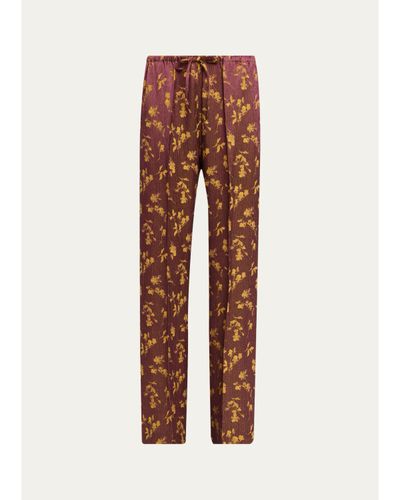 Dries Van Noten Floral Jacquard Straight-Leg Drawstring Pants