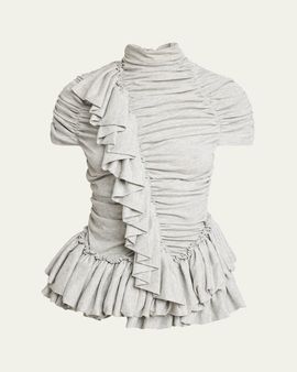 Dries Van Noten Huchi Ruffle Jersey Short-Sleeve Top