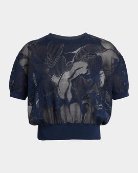 Dries Van Noten Lace Knit Short-Sleeve Crop Sweater