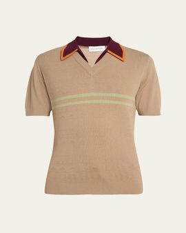 Dries Van Noten Men's Contrast-Trim Knit Polo Sweater