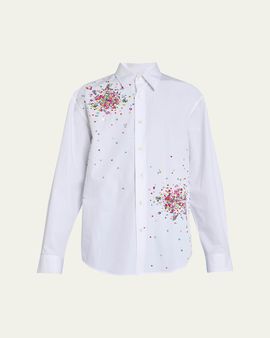 Dries Van Noten Men's Firework Embellished Cotton Poplin Shirt