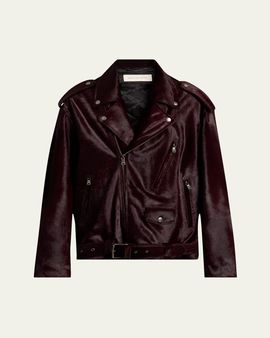 Dries Van Noten Men's Pony Leather Loose Fit Multi-Pocket Biker Jacket