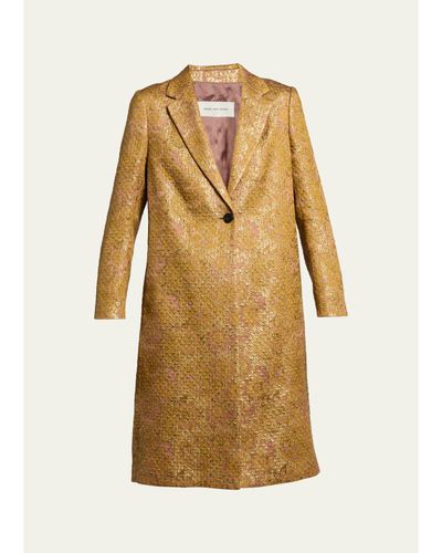 Dries Van Noten Metallic Paisley Jacquard Single-Breasted Long Coat