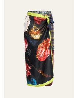 Dries Van Noten Mixed-Print Silk Midi Wrap Skirt