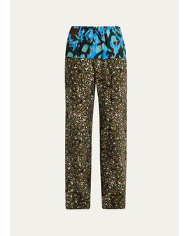 Dries Van Noten Mixed Marbled-Print Wide-Leg Drawstring Pants