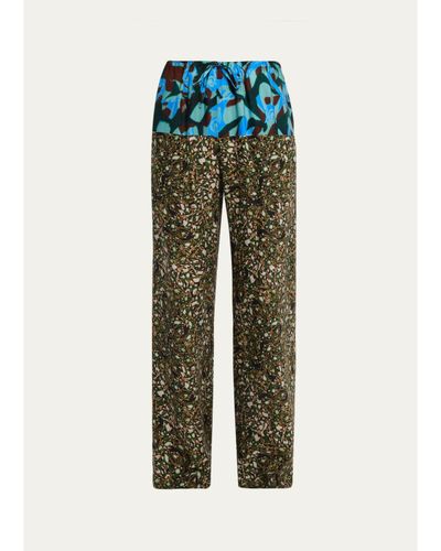 Dries Van Noten Mixed Marbled-Print Wide-Leg Drawstring Pants