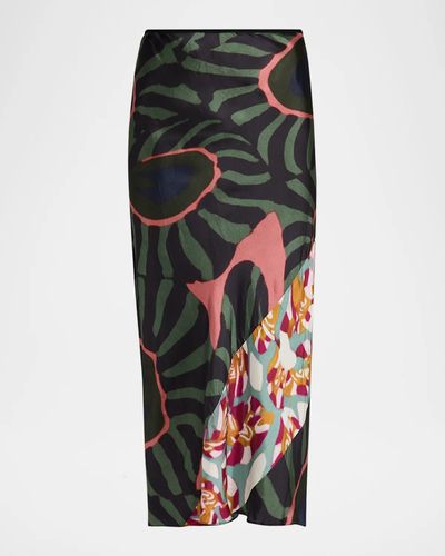 Dries Van Noten Multi-Print Satin Midi Skirt