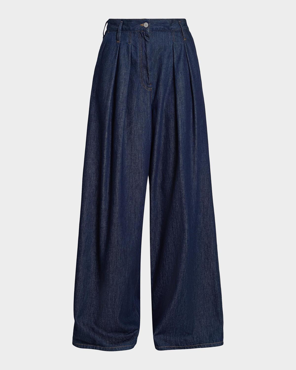 Dries Van Noten Pamplona Pleated Denim High-Rise Wide-Leg Pants