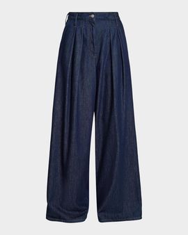 Dries Van Noten Pamplona Pleated Denim High-Rise Wide-Leg Pants
