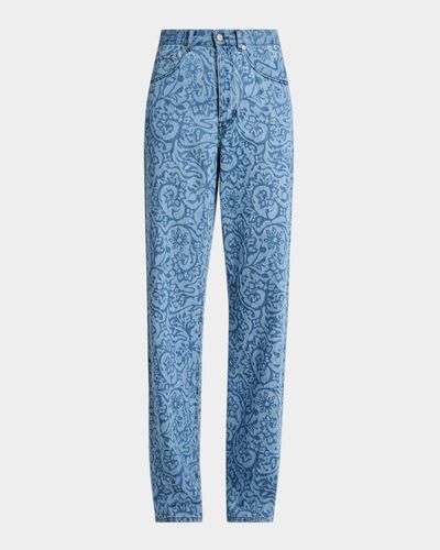 Dries Van Noten Peyton Laser-Print Denim Wide-Leg Jeans