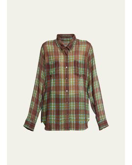 Dries Van Noten Plaid Silk-Blend Button-Front Shirt