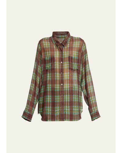 Dries Van Noten Plaid Silk-Blend Button-Front Shirt