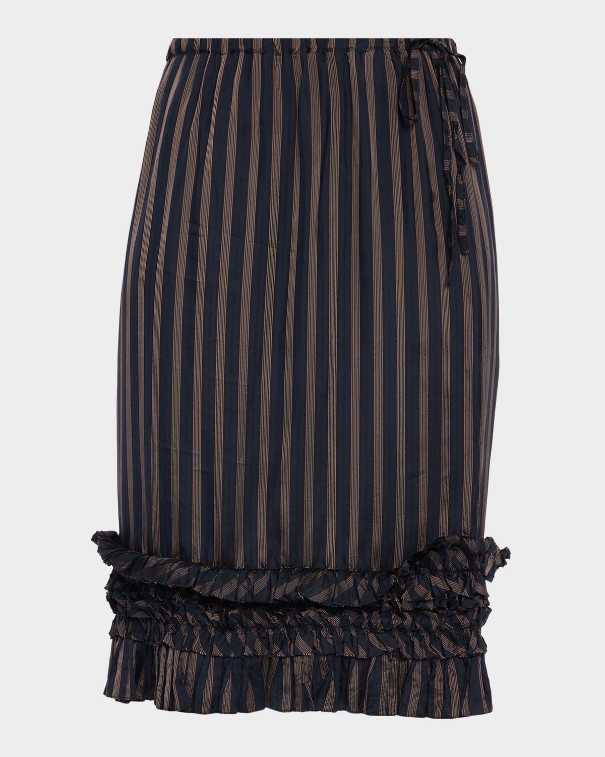 Dries Van Noten Scotts Striped Ruffle Pull-On Skirt
