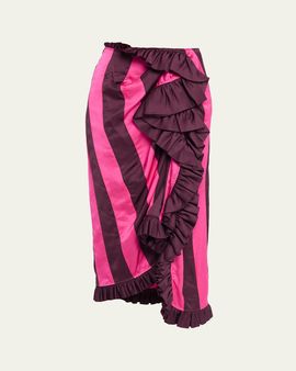 Dries Van Noten Sina Paneled Satin Ruffle Midi Skirt