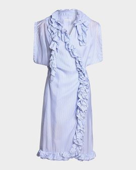 Dries Van Noten Sleeveless Striped Ruffle Wrap Dress
