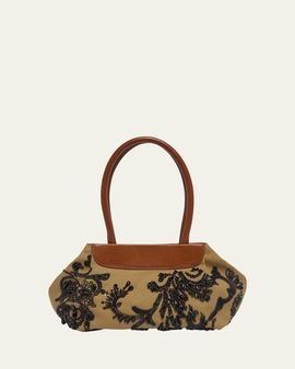 Dries Van Noten Small Beaded Cotton Twill Tote Bag