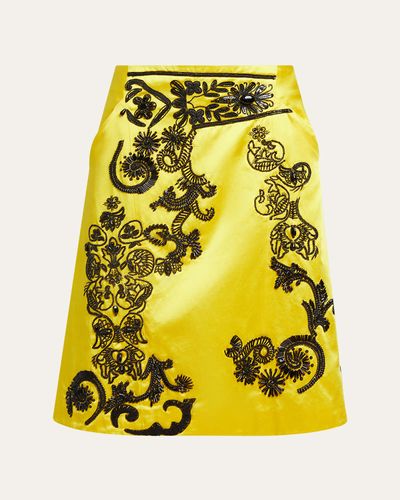 Dries Van Noten Sosy Matador-Embroidered Satin Midi Skirt